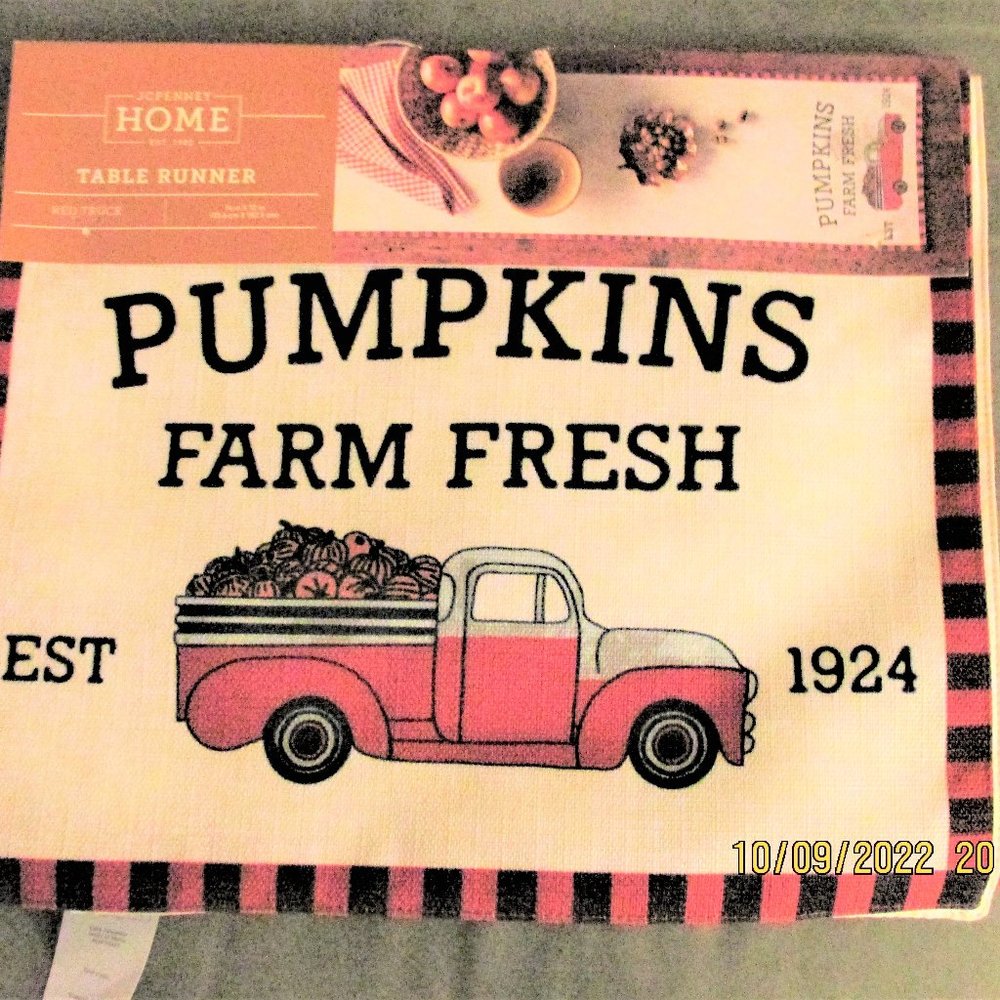 J C Penney Home Red Truck Pumpkins Table Runner 72 X 14 NWT